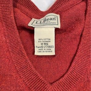 L.L. Bean Cotton/Cashmere V-Neck Sweater Medium